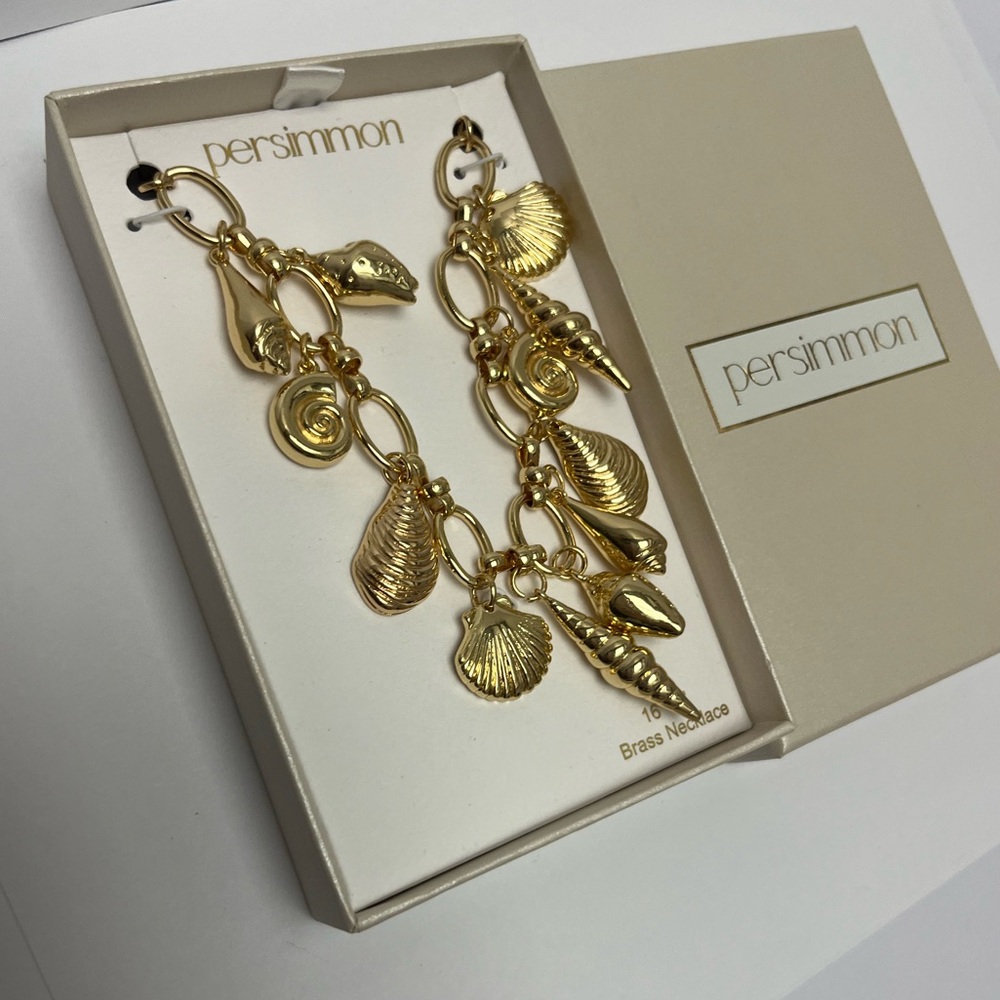 NWT ⚜️👑⚜️ Persimmon Viral Gold Shell Ocean Nautical Charm 16" Necklace - Picture 4 of 17